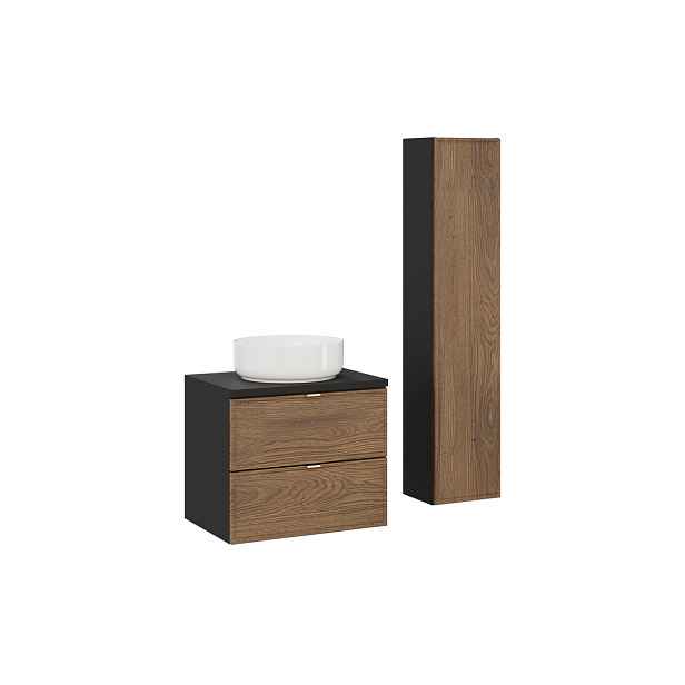 Comad Koupelnová sestava s deskou, skříňkami a umyvadlem Talia Casella 60 cm černý mat/dub casella