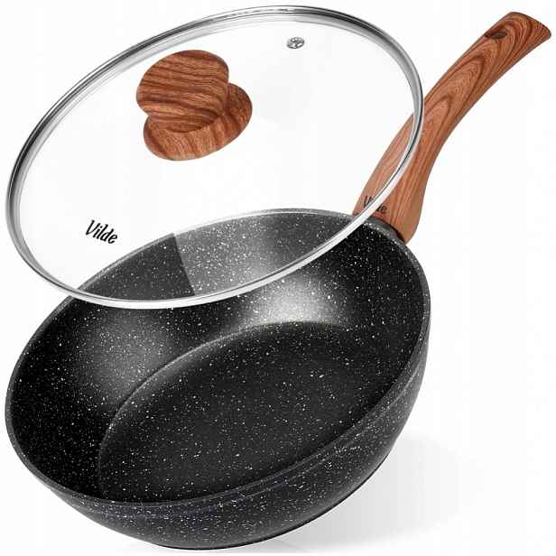 Granitová pánev se skleněným víkem Granitica Wood 24 cm, 2,2 l
