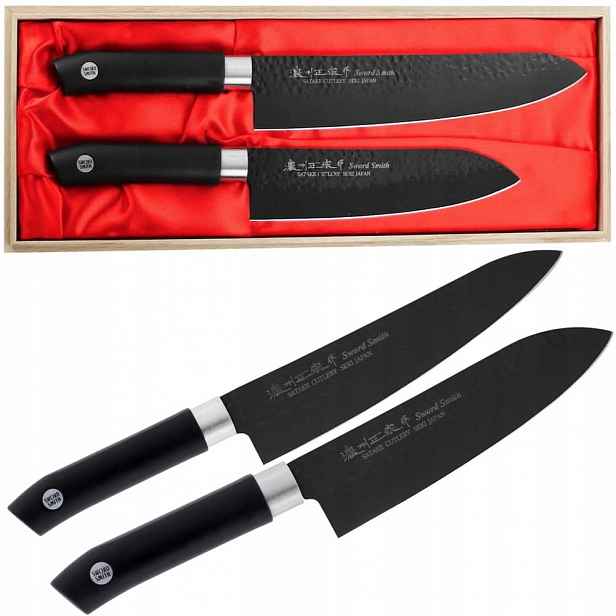 Satake nože Sword Smith Black Japonská sada 2 nožů šéfa 21 cm a Santoku 17 cm