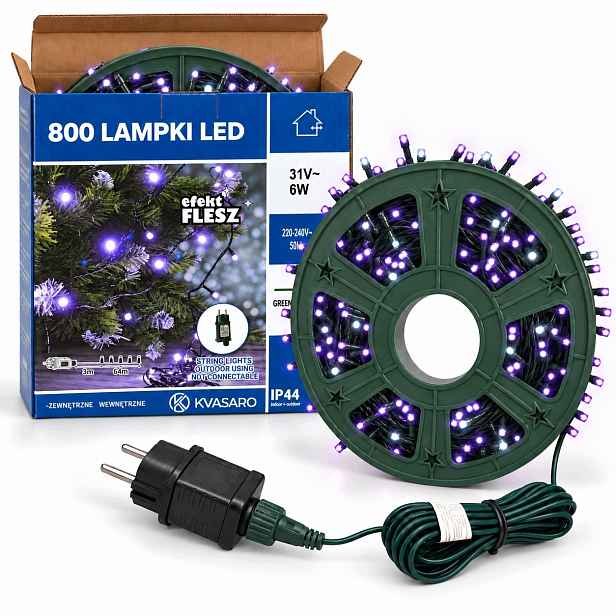 Vánoční Osvětlení Na Stromeček 800 Led Girlanda Venkovní IP44 Purpurové Světlo+flash 64 M