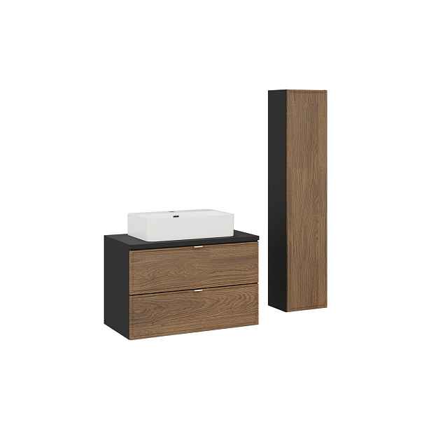 Comad Koupelnová sestava s deskou, skříňkami a umyvadlem Talia Casella 80 cm černý mat/dub casella