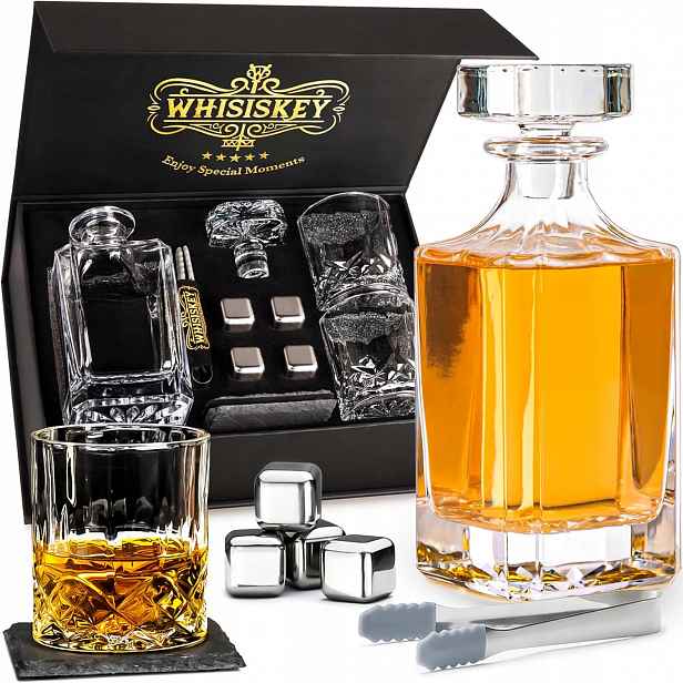 Dárková sada sklenice na whisky 2sklenice 310ml 4 kameny karafa