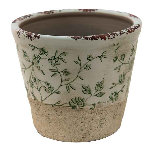 Keramický obal na květináč se zelenými květy Jenia L - Ø 16*16 cm Clayre & Eef