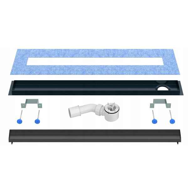 Lineární odtok 90 cm boční černý pod desku Waterway, otočný sifon