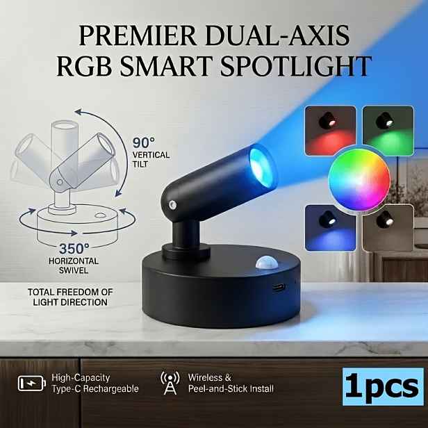 TEMU 1ks LED multifunkční otočný reflektor, více RGB barevných režimů, vhodný pro bezdrátový RGB pohybový senzor LED reflektor, nastavitelný, vytváří