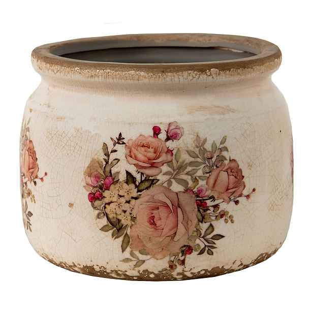 Keramický obal na květináč s růžemi Rosien - Ø15*13 cm Clayre & Eef