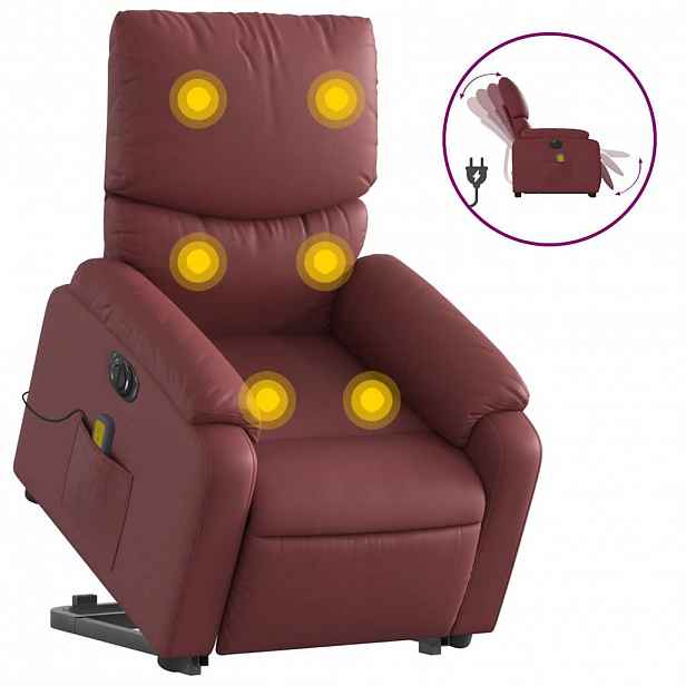 vidaXL Elektrické zvedací masážní polohovací křeslo vínové umělá kůže