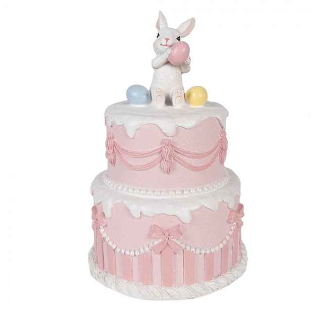 Dekorace růžový dort s králíčkem a vajíčky - Ø 18*28 cm Clayre & Eef