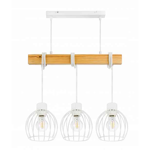 Dřevěná závěsná stropní lampa Lustr Zwis Loft Bílý Drát 3x E27