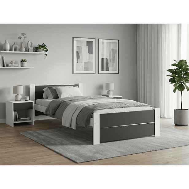 Postel IKAROS DOUBLE 90 x 200 cm, antracit/bílá Rošt: S laťkovým roštem, Matrace: Matrace Sommera 18 cm