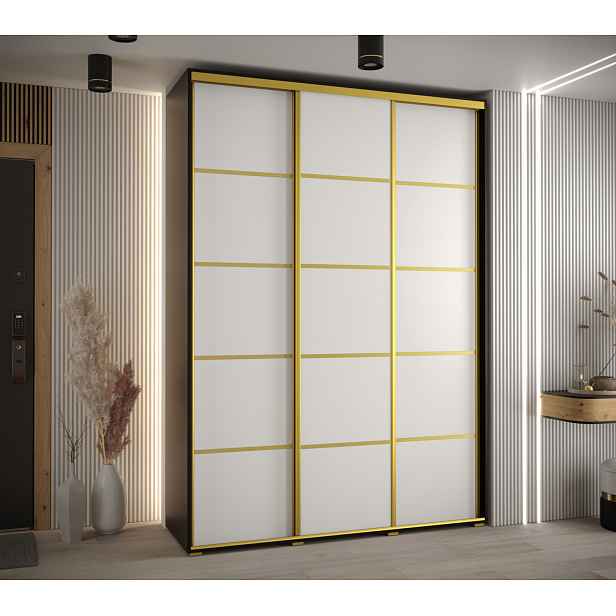 Šatní skříň YVONA 4 - 180/45 cm, černá / bílá / zlatá