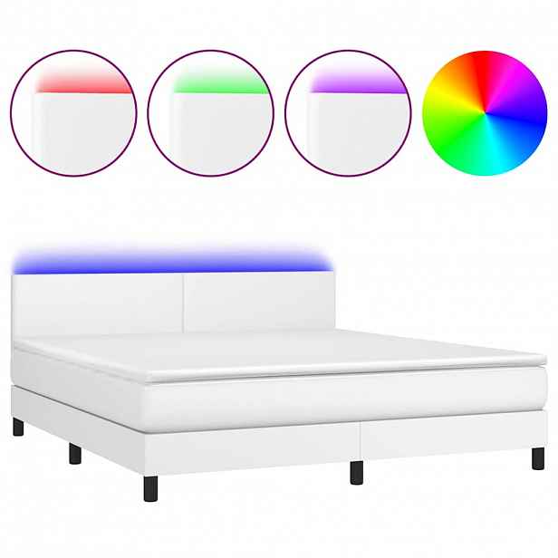 vidaXL Box spring postel s matrací a LED bílá 160x200 cm umělá kůže