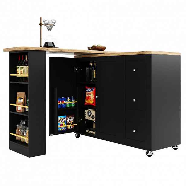 OKWISH KUCHYŇSKÝ ostrůvek 203/39/106 cm černý z MDF s 360° otočným provedením a úložným prostorem