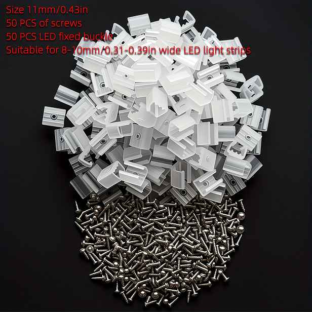 TEMU 50 ks Klipy pro LED pásky se šrouby Neonová lampa Montážní upevňovací držák Svorka pro 8 mm RGB světla Přezky Flexibilní pásková páska Kabelový