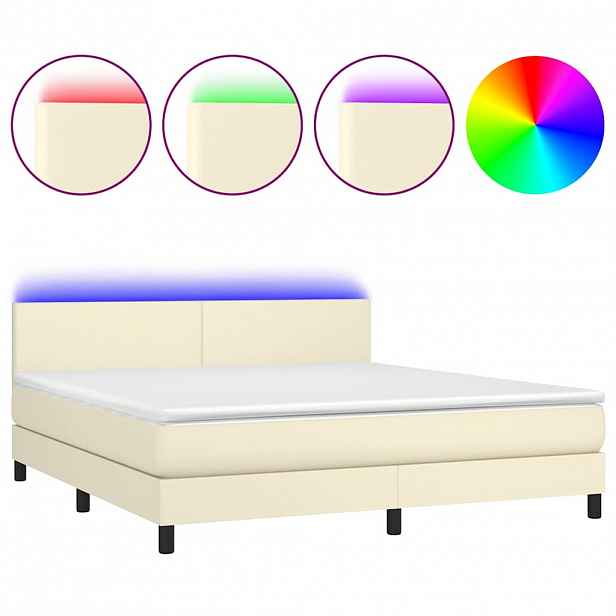 vidaXL Box spring postel s matrací a LED krémová 160x200 cm umělá kůže