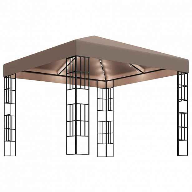 vidaXL Altán se světelnými LED řetězy 3 x 3 m taupe