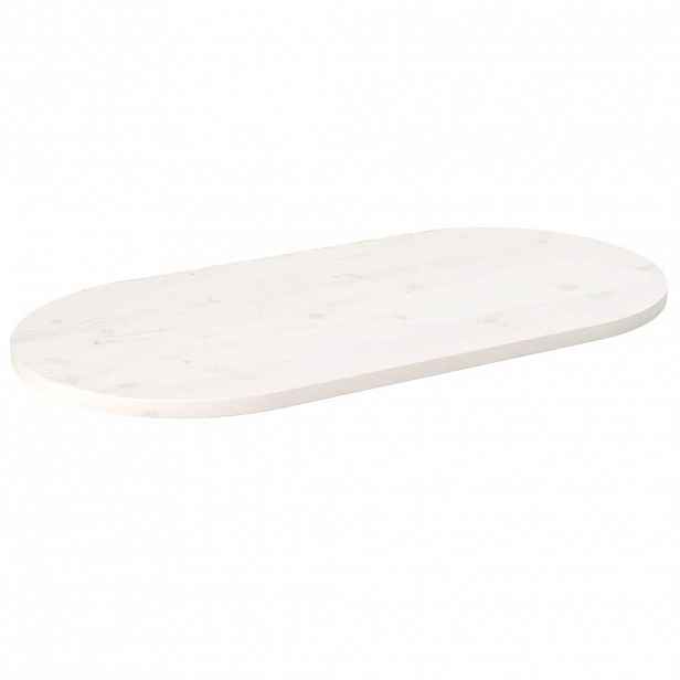 vidaXL Stolní deska bílá 110 x 55 x 2,5 cm masivní borové dřevo oválná