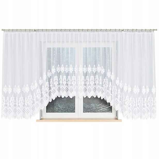 Hotová záclona žakárová záclona s podřezem 600x160, ornamenty, bílá Ludmiła