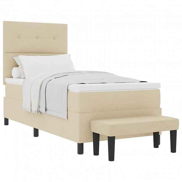 vidaXL Postel s boxspringem s čelo Krémová 100 x 200 cm textil