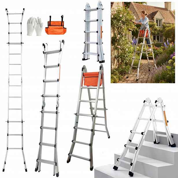 5M Drabina Teleskopowa Aluminiowa Dwustronna 4X5 Drabina Przegubowa z Torba