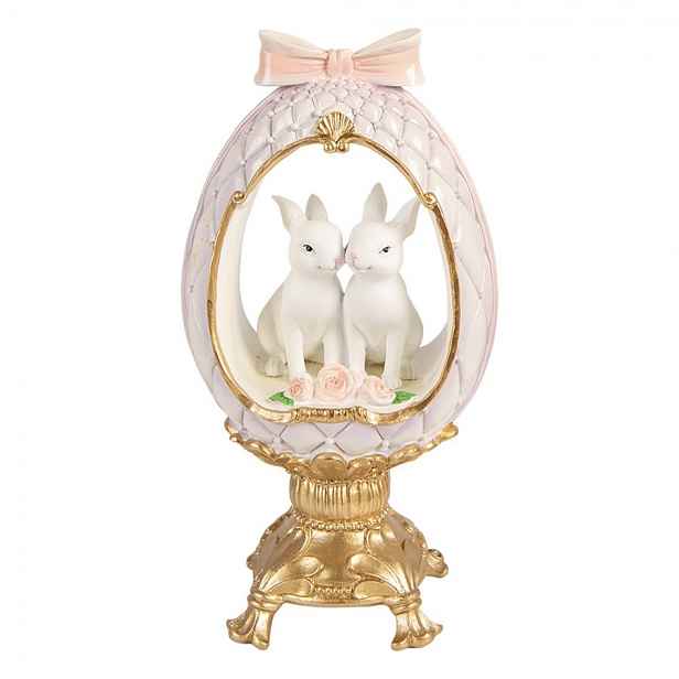 Fialkové vajíčko na podstavci s králíčky a mašlí - 17*12*31 cm Clayre & Eef