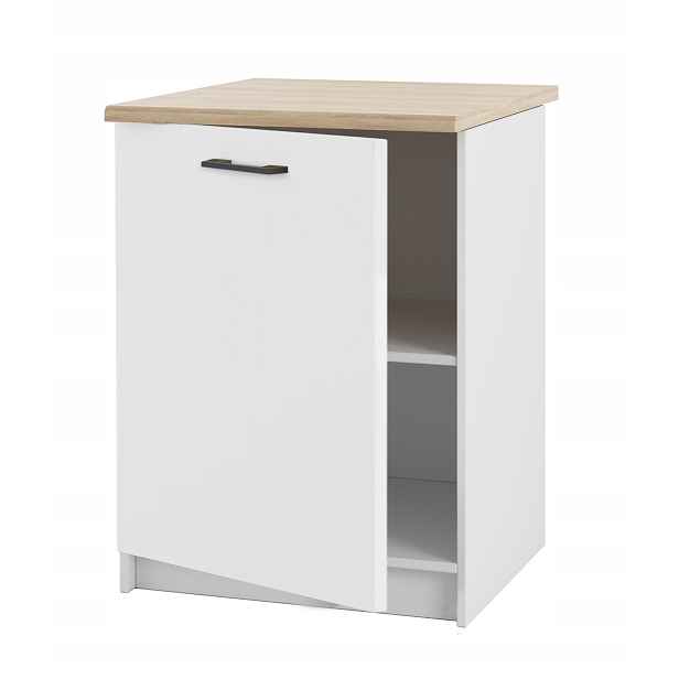 Kuchyňská skříňka Stojící Dolní Bílá Matná s Dubovou deskou pro sestavy 60 cm
