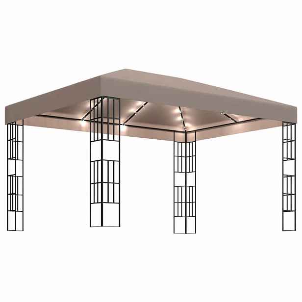 vidaXL Altán se světelnými LED řetězy 4 x 3 m taupe