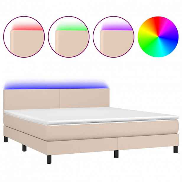 vidaXL Box spring postel matrace a LED cappuccino 160x200cm umělá kůže