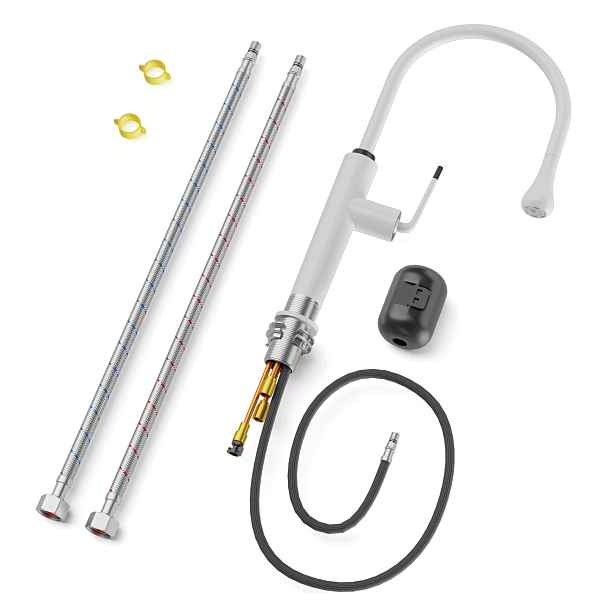 Bílý Kuchyňský Kohout 445 MM S Vytahovací Sprškou Otočným O 360°