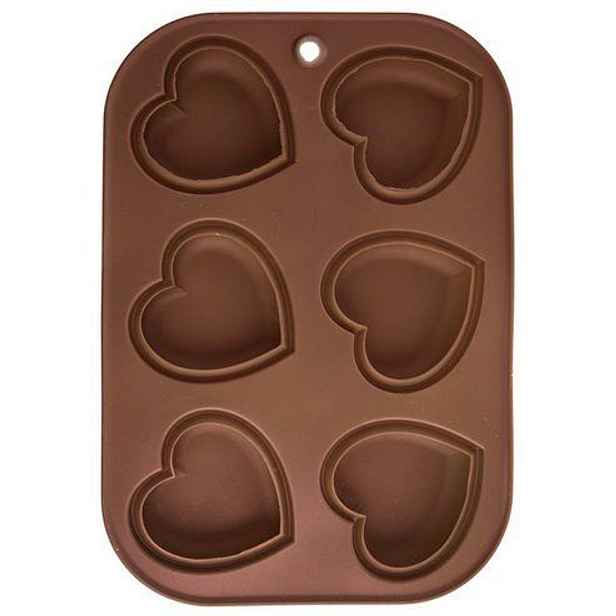 forma na 6ks MUFFINY SRDCE 7,5cm, 30x20,5x2,5cm, hnědá, silikon