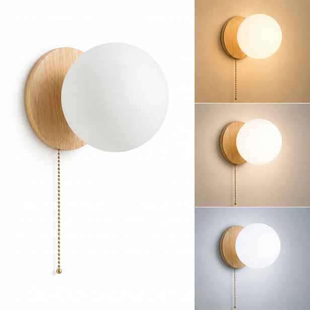 Nástěnná lampa Loft Dřevo s vypínačem Bílá Milo Sklo Kula G9