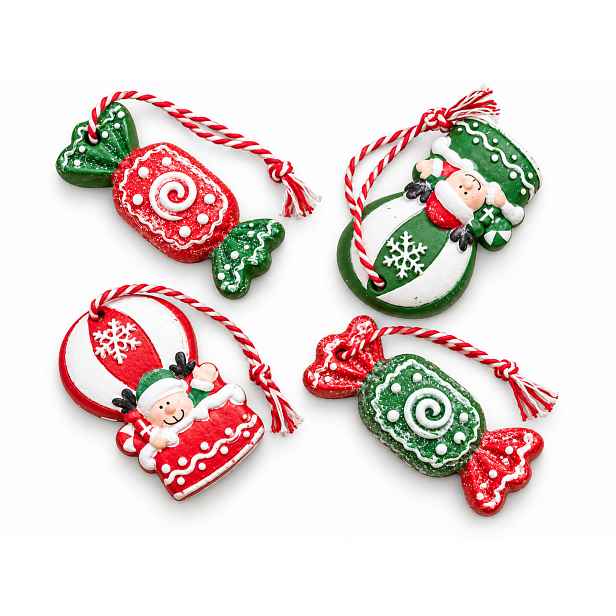 Sada 4 ks vánočních ozdob CANDY ELF 6 cm