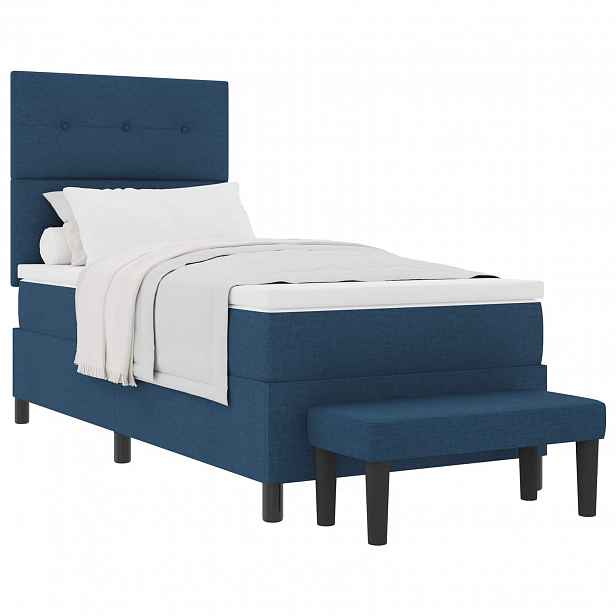 vidaXL Postel s boxspringem s čelo Modrá 100 x 200 cm textil