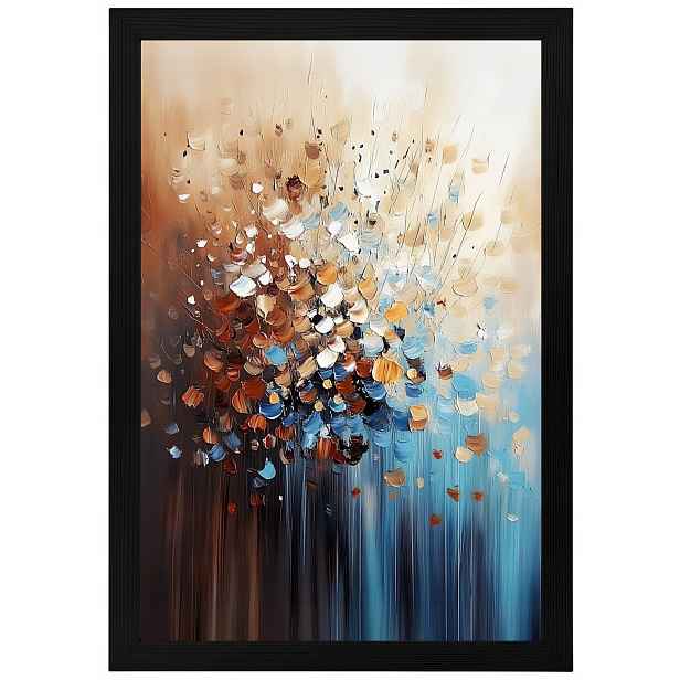 Plakát Rámeček Dřevo Abstrakce Hnědá Béžová Tyrkysová Špachtle Impasto 40x60