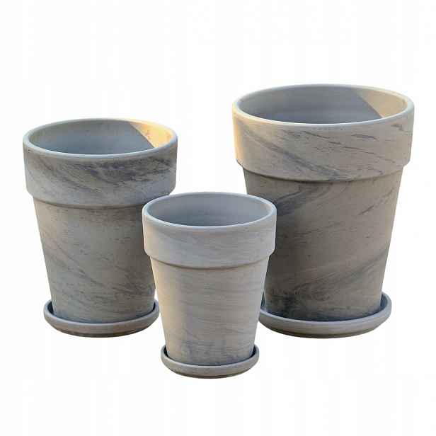 Hliněné květináče Terakota Bazalt XL – sada 3 květináčů – 11 cm 14 cm a 17 cm