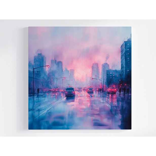 Obraz Na Plátně Canvas Pohled Na Město Ulice Mrakodrapy Auta Úsvit 50x50