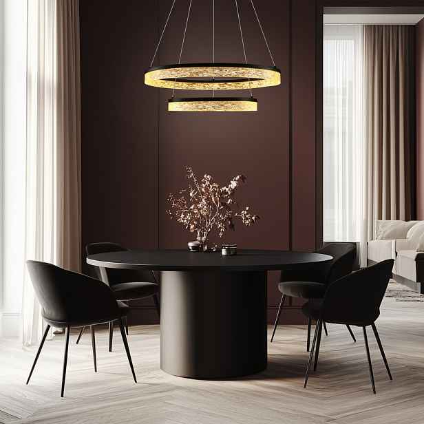 Okouzlující závěsná lampa FROZI – černé stínidlo s krystaly – moderní LED lustr do luxusního obývacího pokoje