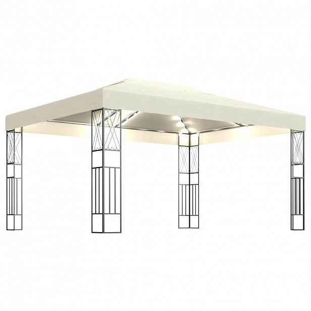 vidaXL Altán se světelnými LED řetězy 3 x 4 m krémový textil