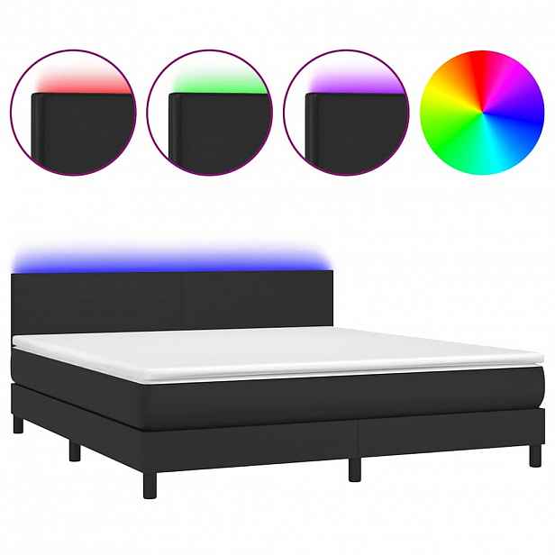 vidaXL Box spring postel s matrací a LED černá 180x200 cm umělá kůže