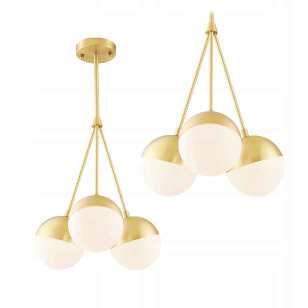 Závěsná Lampa Mléčné Koule Zlatá Bílá Glamour Elegantní E27