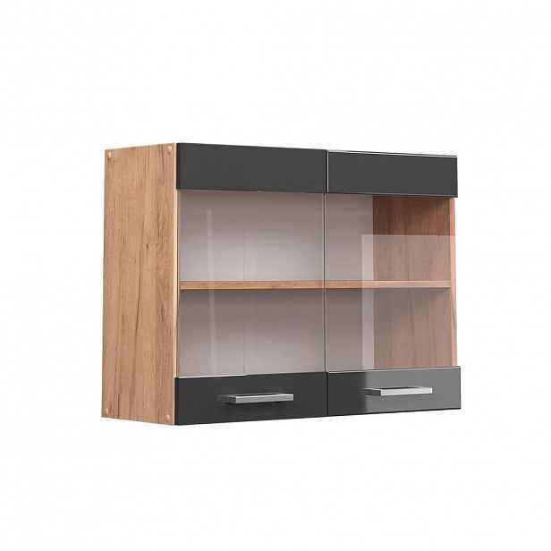 Vicco SKLENĚNÁ KUCHYŇSKÁ SKŘÍŇKA R-Line Antracitový vysoký lesk 80 cm