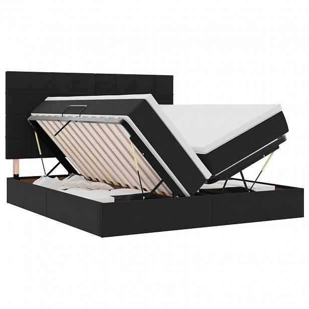 vidaXL LED postel s úložným prostorem a matrací Černá 200 x 200 cm