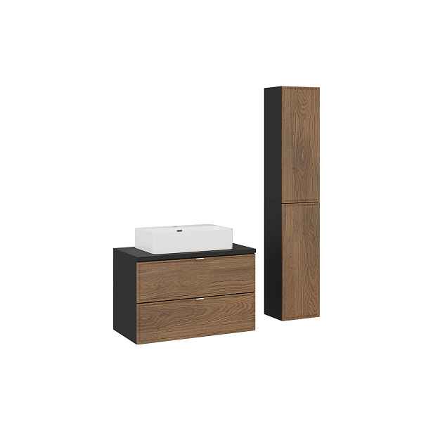 Comad Koupelnová sestava s deskou, umyvadlem a skříňkami Talia Casella Trust 80 cm černý mat/dub casella