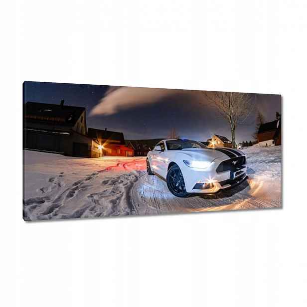 Obrazy 115x55 Bílý Ford Mustang v zimě
