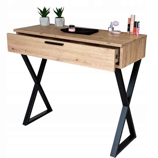 Toaletní Stolek Lena Dub Artisan Kov Černý X 90 CM