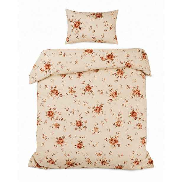 Povlečení bavlněné 140x200 květy krémová béžová
