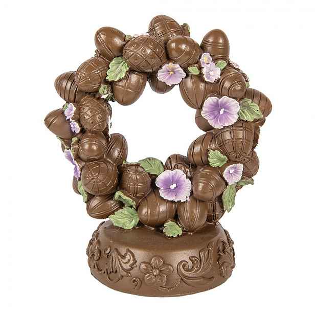 Dekorace čokoládový věnec z vajíček s maceškami na podstavci - 17*11*19 cm Clayre & Eef