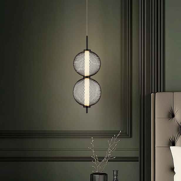 Drátěná závěsná lampa PUMA s kulovými stínidly 14 x 38 cm – designové osvětlení obývacího pokoje LED 3000K