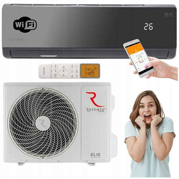 Klimatizace Rotenso Elis 3,4 kW WiFi Černá Nástěnná Klimatizace Do Domu