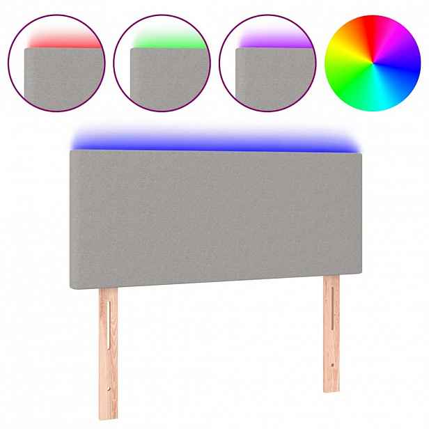 vidaXL Čelo postele s LED světle šedé 90x5x78/88 cm textil
